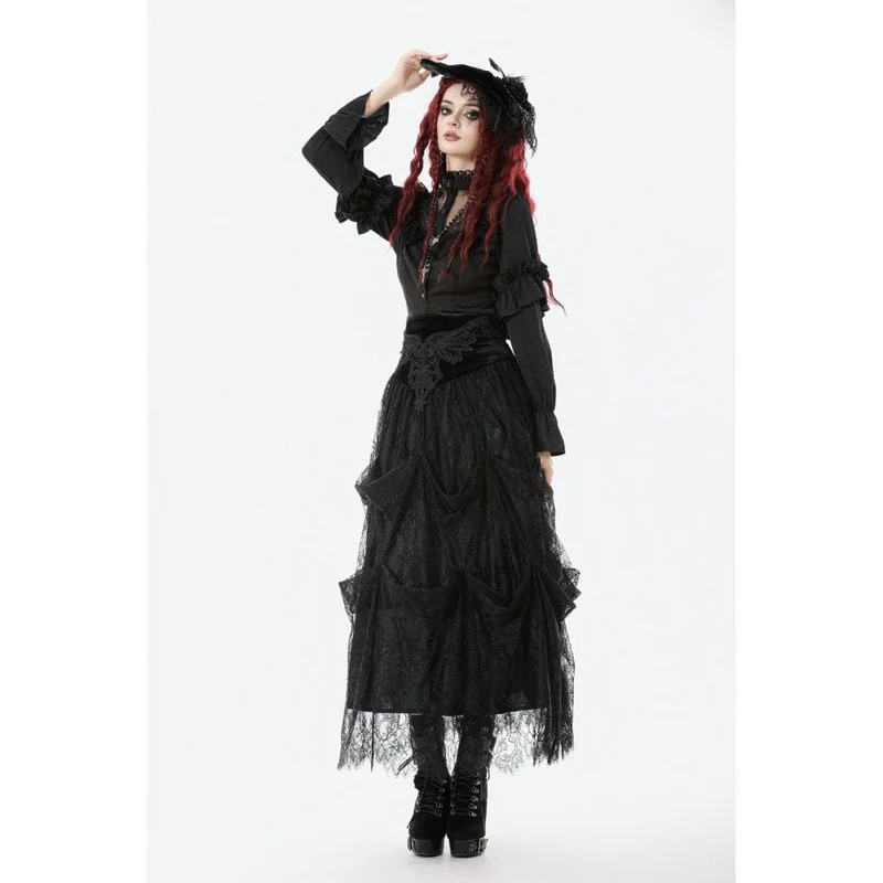 Durchsichtiges Gothic-Hemd mit Rüschen, Stehkragen und Laternenärmeln für Damen