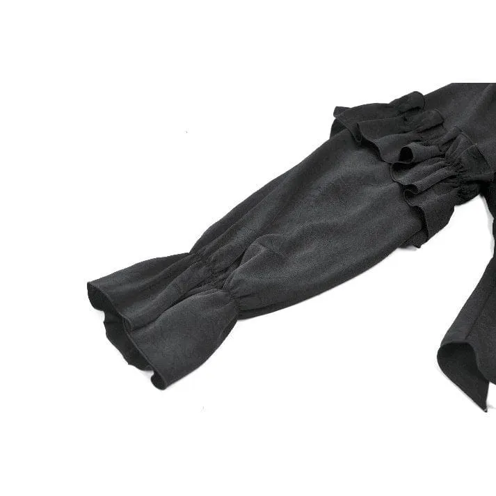 Durchsichtiges Gothic-Hemd mit Rüschen, Stehkragen und Laternenärmeln für Damen