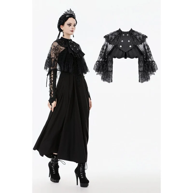 Gothic-Zweireiher-Cape mit Blumenspitze für Damen