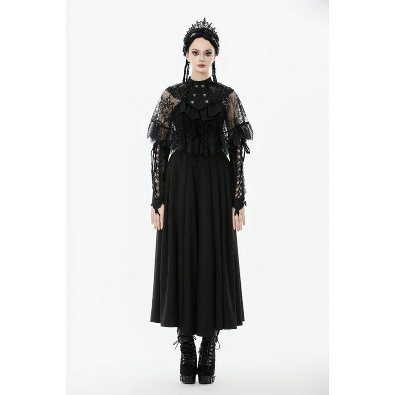 Gothic-Zweireiher-Cape mit Blumenspitze für Damen