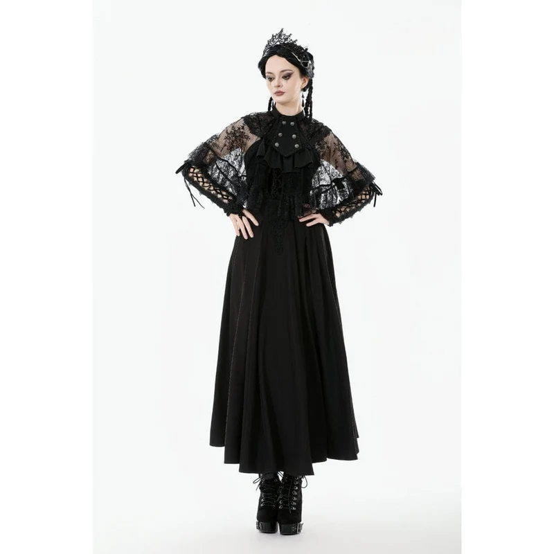 Gothic-Zweireiher-Cape mit Blumenspitze für Damen