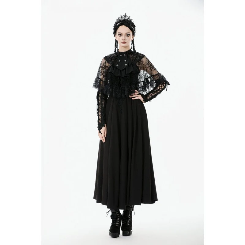 Gothic-Zweireiher-Cape mit Blumenspitze für Damen