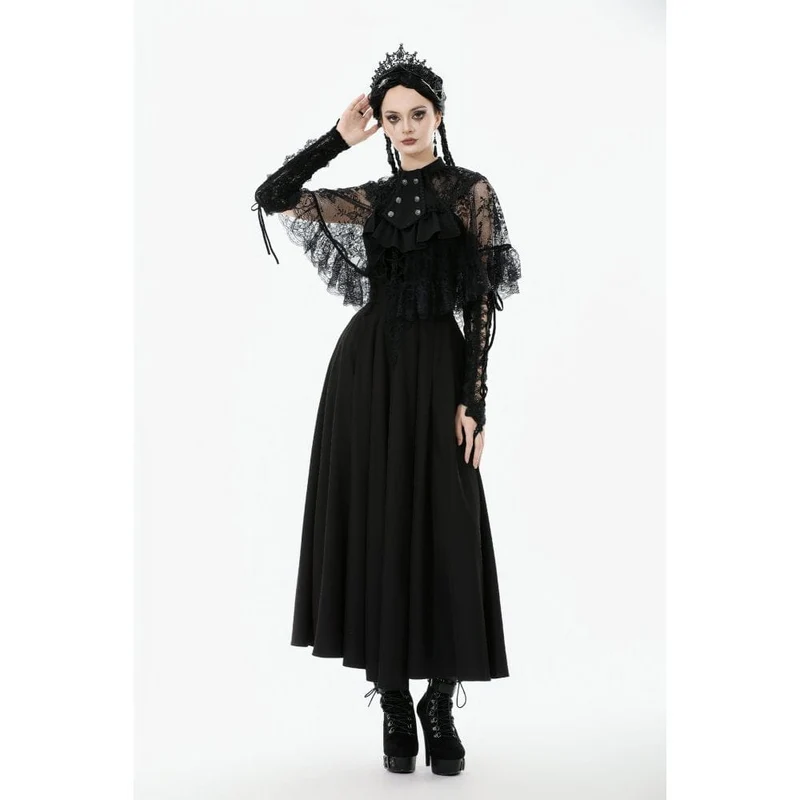 Gothic-Zweireiher-Cape mit Blumenspitze für Damen