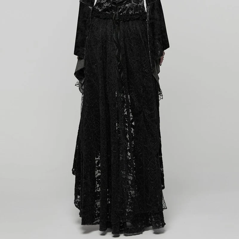 Gothic-Spitzenrock mit hohem Saum und tiefem Saum für Damen, Schwarz