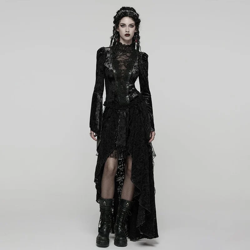 Gothic-Spitzenrock mit hohem Saum und tiefem Saum für Damen, Schwarz
