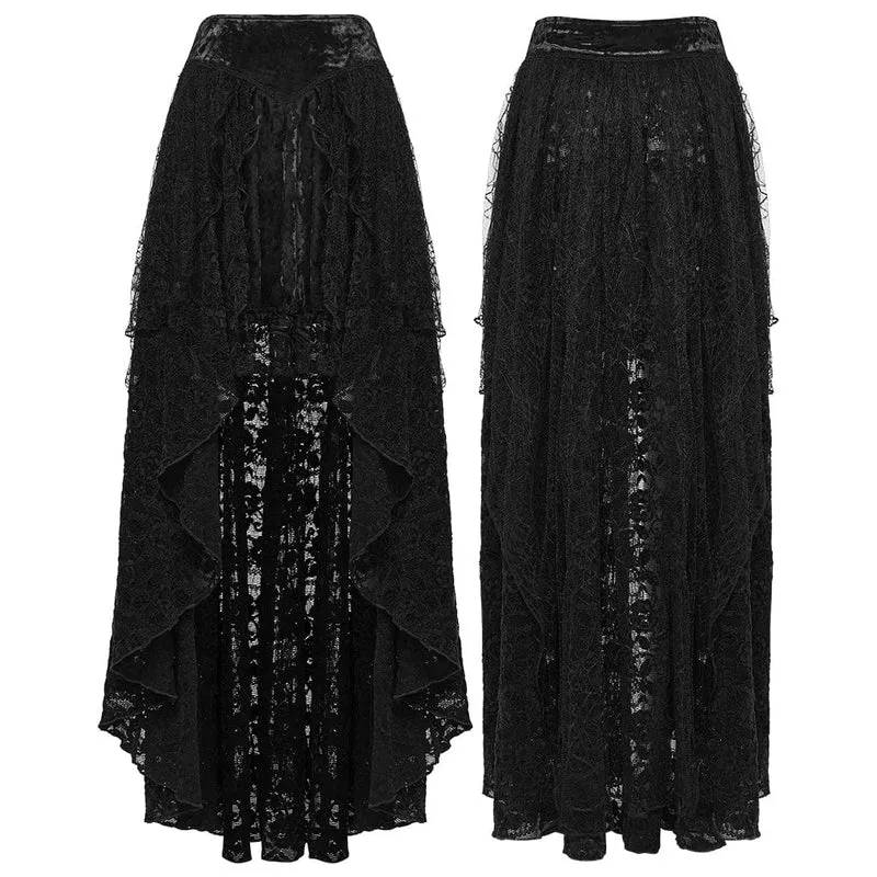 Gothic-Spitzenrock mit hohem Saum und tiefem Saum für Damen, Schwarz