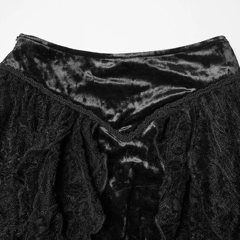 Gothic-Spitzenrock mit hohem Saum und tiefem Saum für Damen, Schwarz