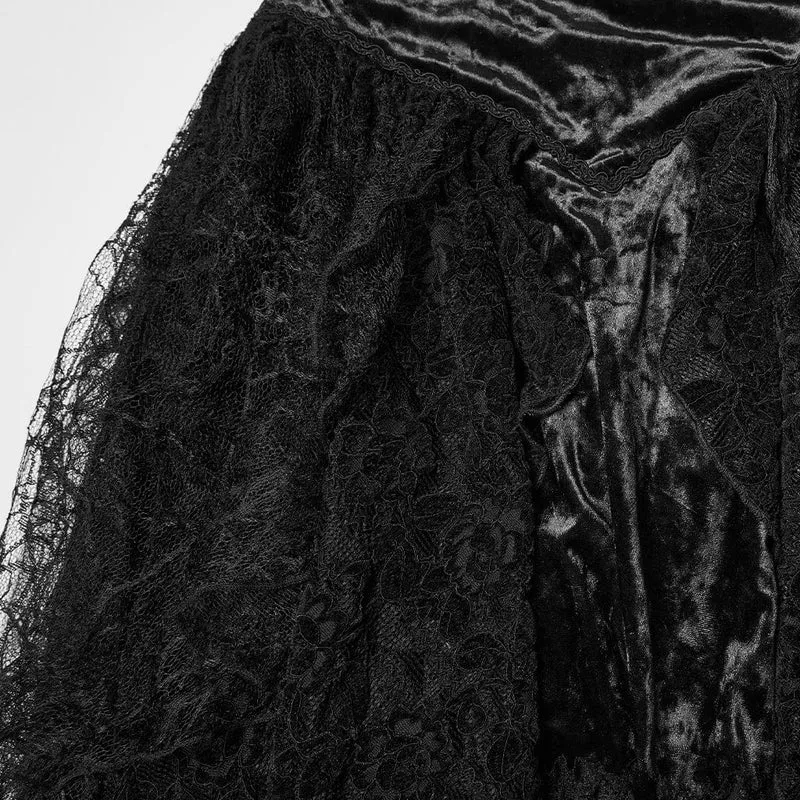 Gothic-Spitzenrock mit hohem Saum und tiefem Saum für Damen, Schwarz