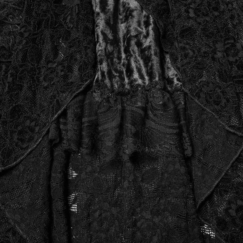 Gothic-Spitzenrock mit hohem Saum und tiefem Saum für Damen, Schwarz