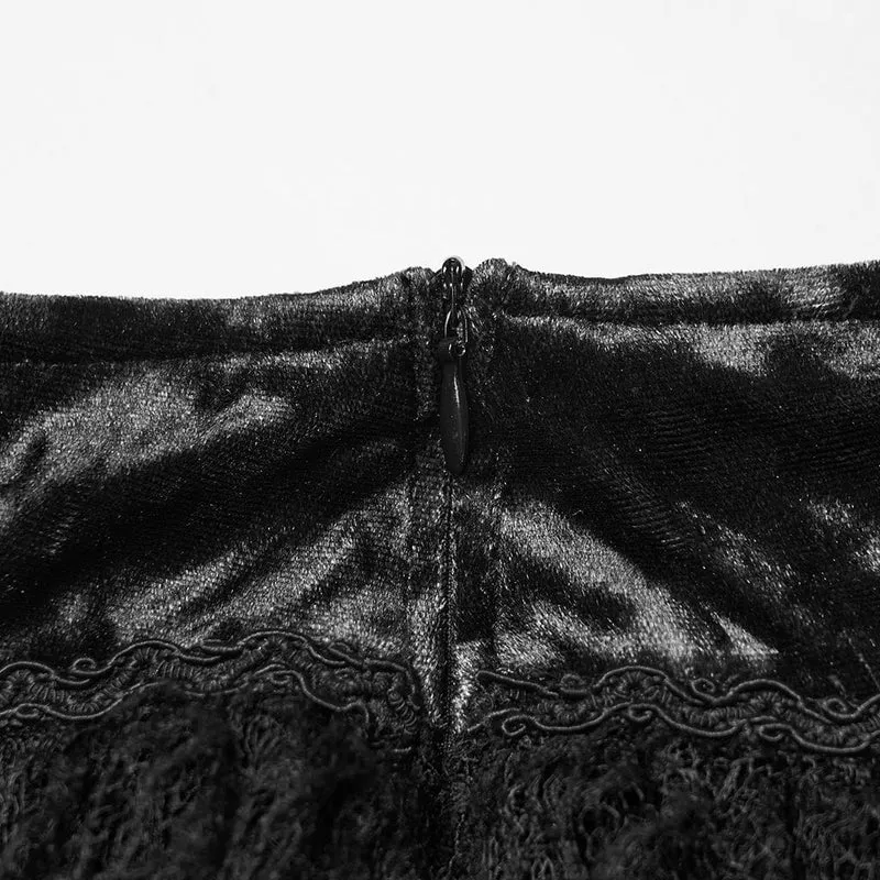 Gothic-Spitzenrock mit hohem Saum und tiefem Saum für Damen, Schwarz