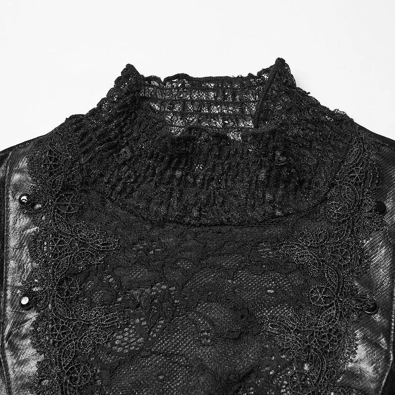 Gothic Lace Splice Top mit Schnürung und ausgestellten Ärmeln für Damen, Schwarz