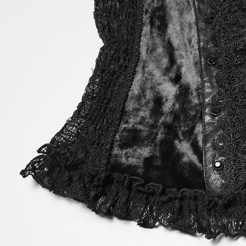 Gothic Lace Splice Top mit Schnürung und ausgestellten Ärmeln für Damen, Schwarz