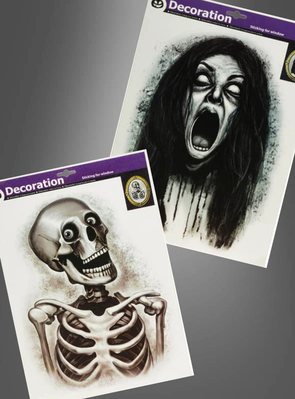 Fensterbilder Skelett oder Geist Halloweendeko 40cm