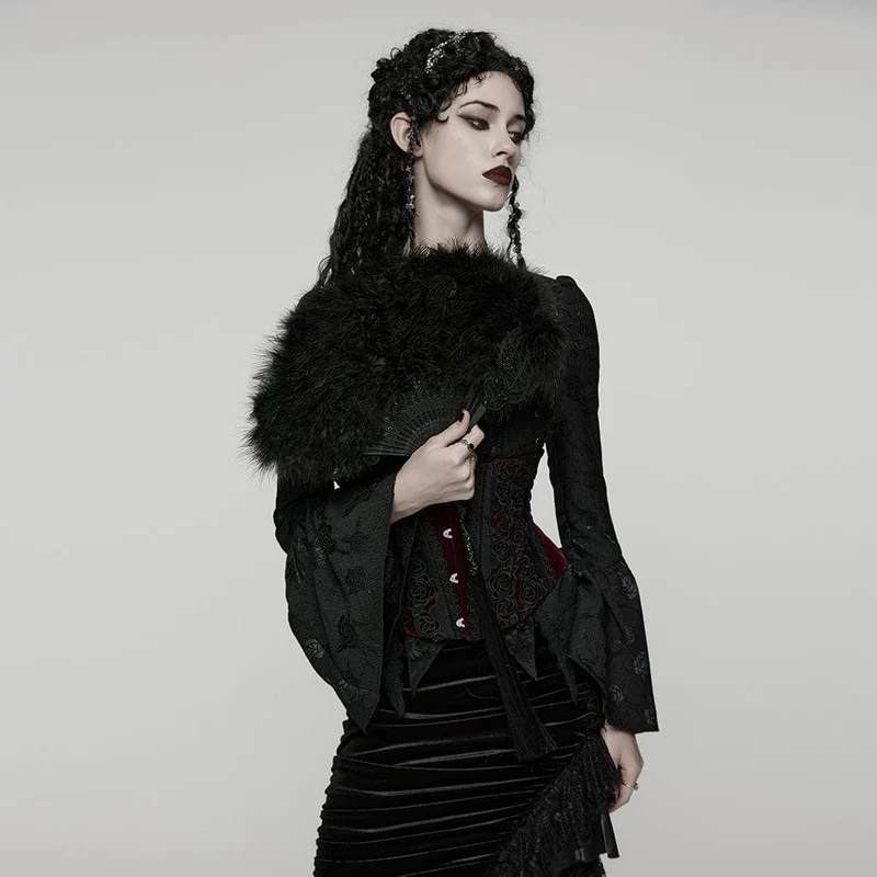 Gothic-Fächer mit Federquaste für Damen