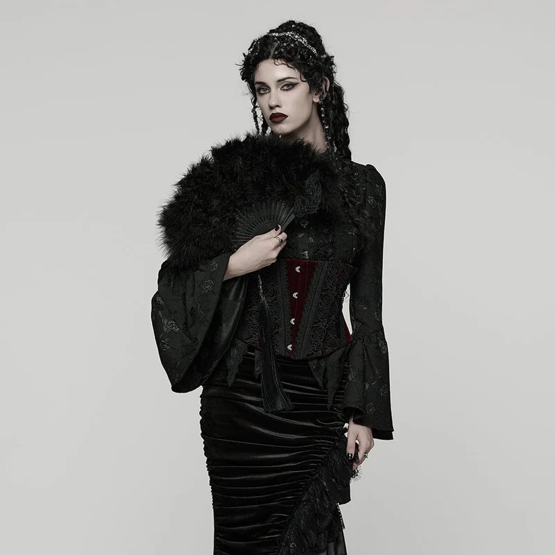 Gothic-Fächer mit Federquaste für Damen