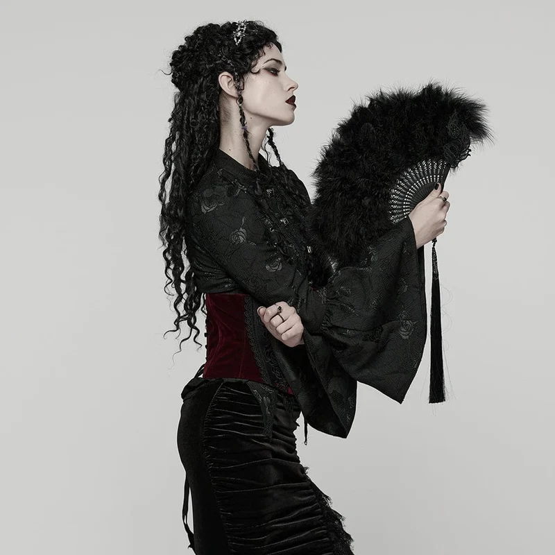 Gothic-Fächer mit Federquaste für Damen