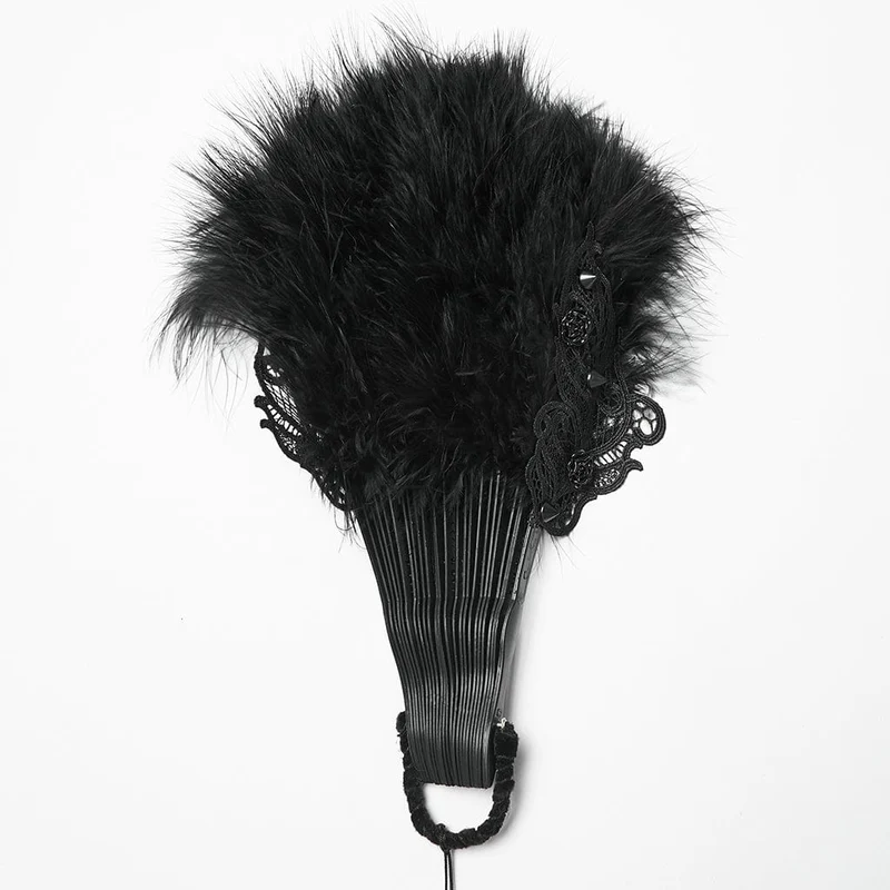 Gothic-Fächer mit Federquaste für Damen