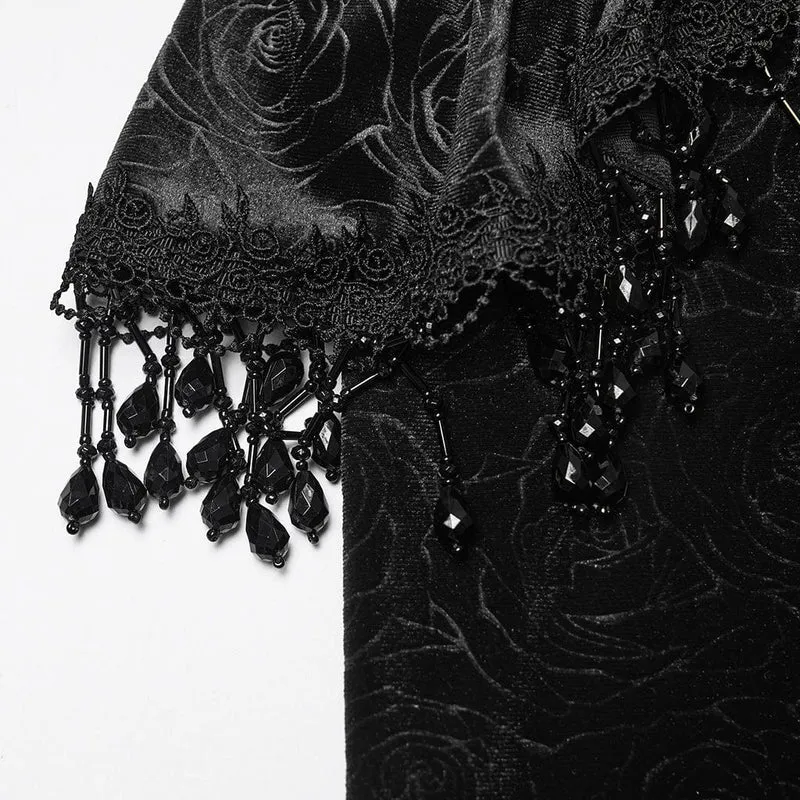 Gothic-Rock mit Blumenmuster und unregelmäßigem Saum für Damen, Fischschwanz-Rock, Schwarz