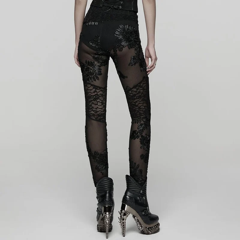 Gothic-Leggings mit floralem Netzstoff für Damen
