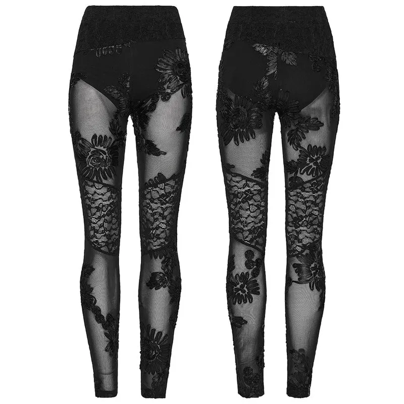Gothic-Leggings mit floralem Netzstoff für Damen