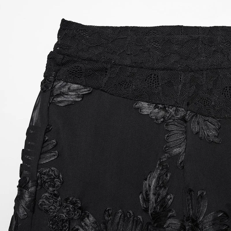 Gothic-Leggings mit floralem Netzstoff für Damen