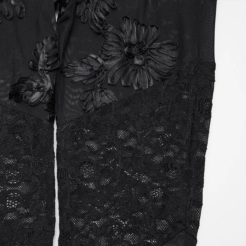 Gothic-Leggings mit floralem Netzstoff für Damen