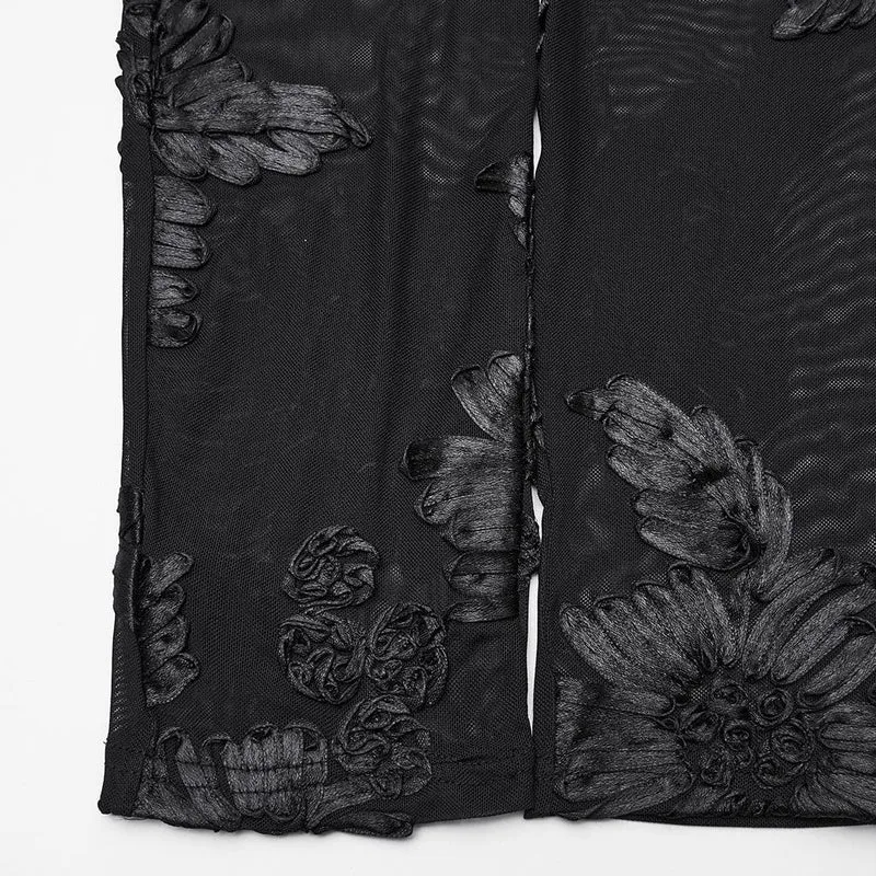 Gothic-Leggings mit floralem Netzstoff für Damen