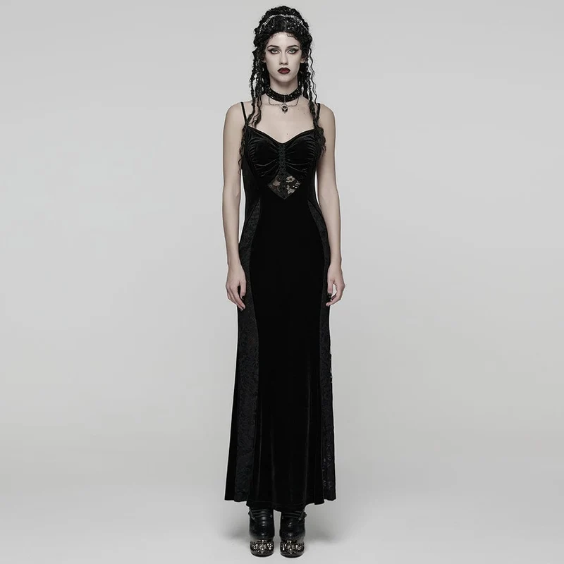 Gothic Lace Splice Slip-Kleid mit Schnürung für Damen