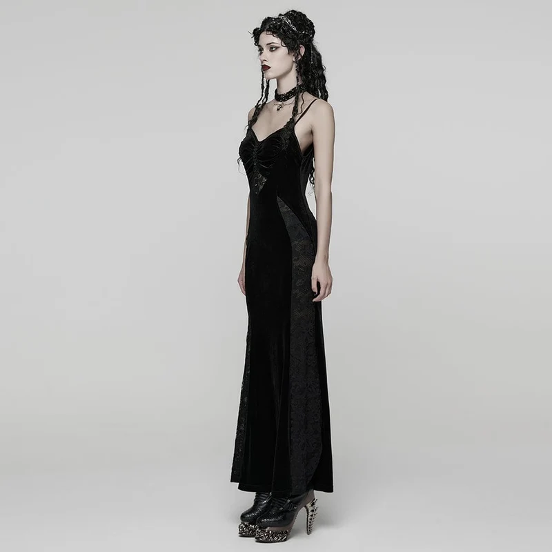 Gothic Lace Splice Slip-Kleid mit Schnürung für Damen