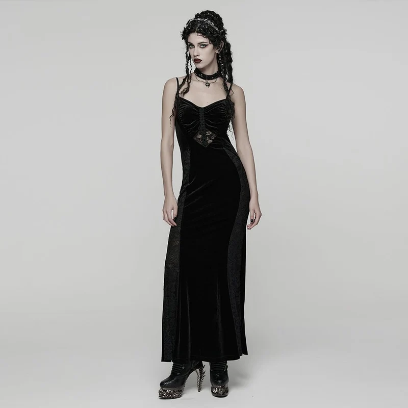 Gothic Lace Splice Slip-Kleid mit Schnürung für Damen