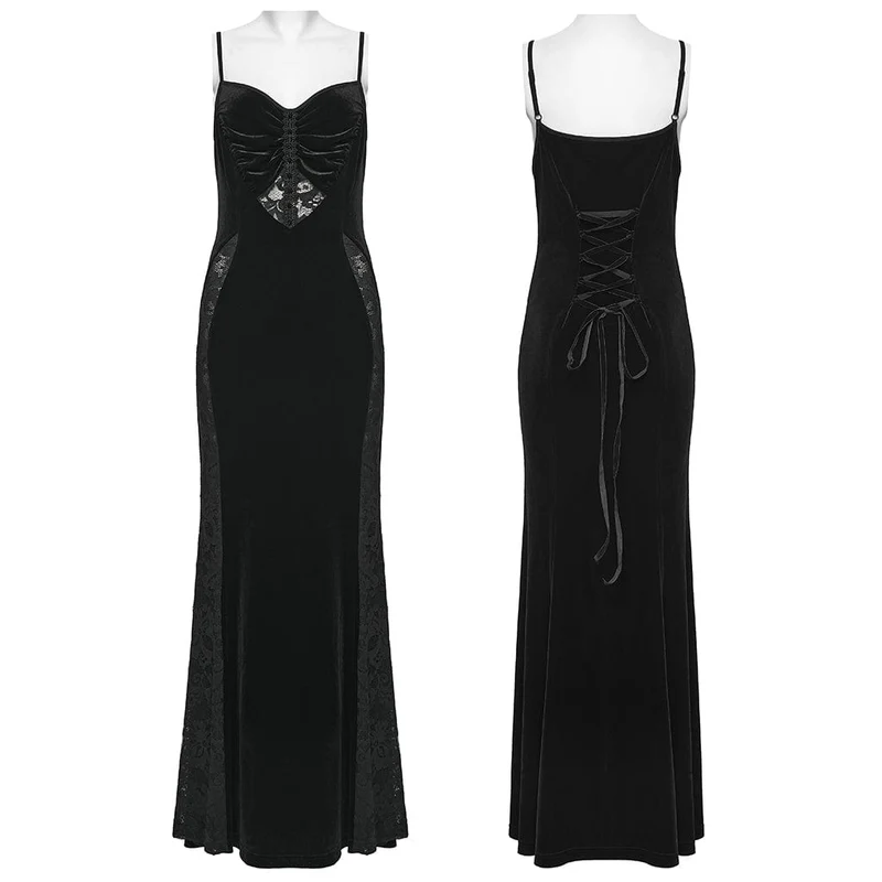 Gothic Lace Splice Slip-Kleid mit Schnürung für Damen