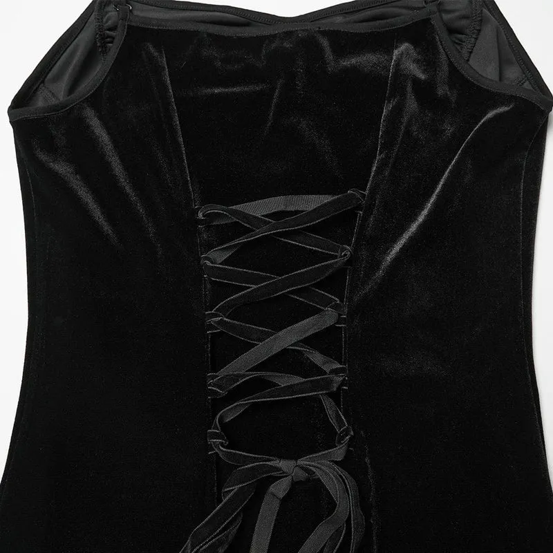 Gothic Lace Splice Slip-Kleid mit Schnürung für Damen
