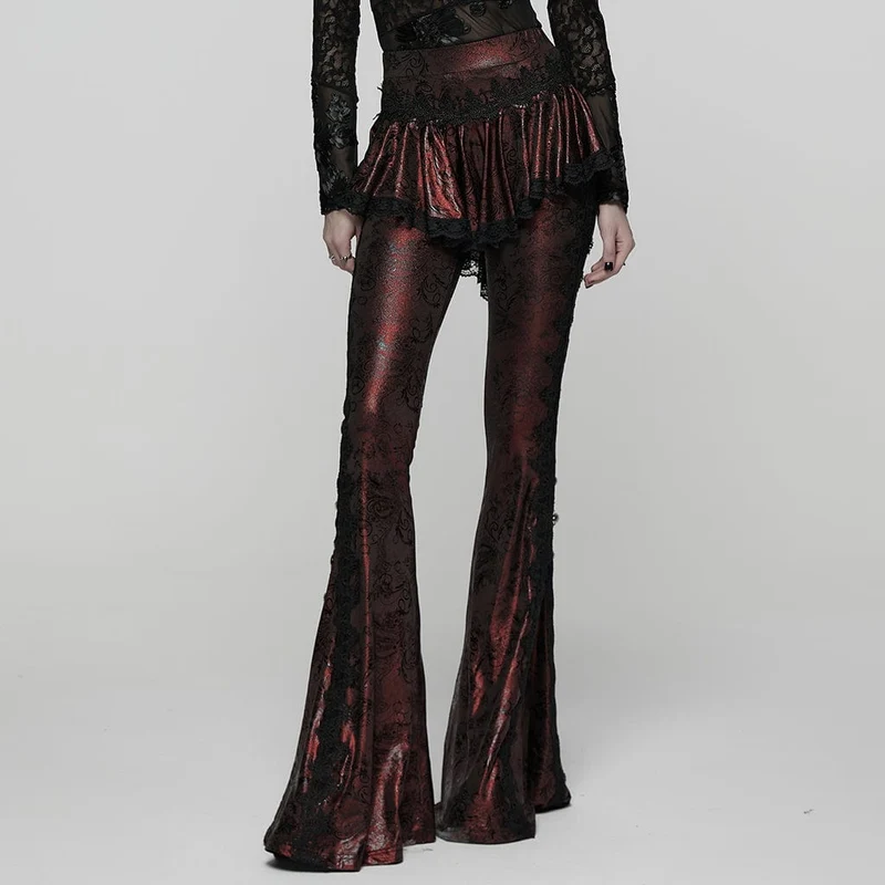 Gothic Schlaghose mit Blumenmuster für Damen in Rot