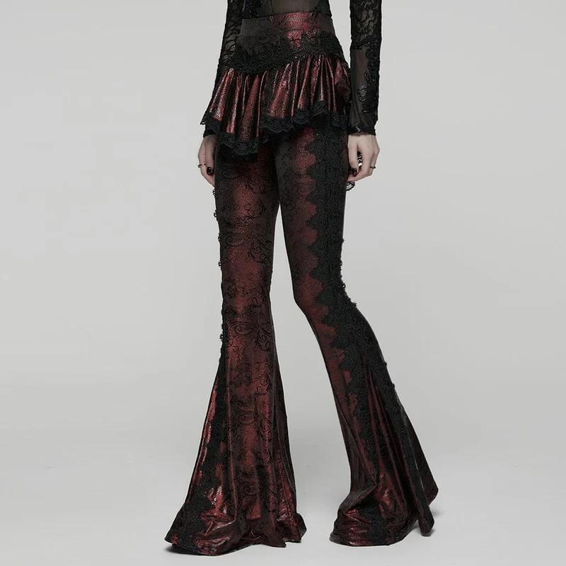 Gothic Schlaghose mit Blumenmuster für Damen in Rot