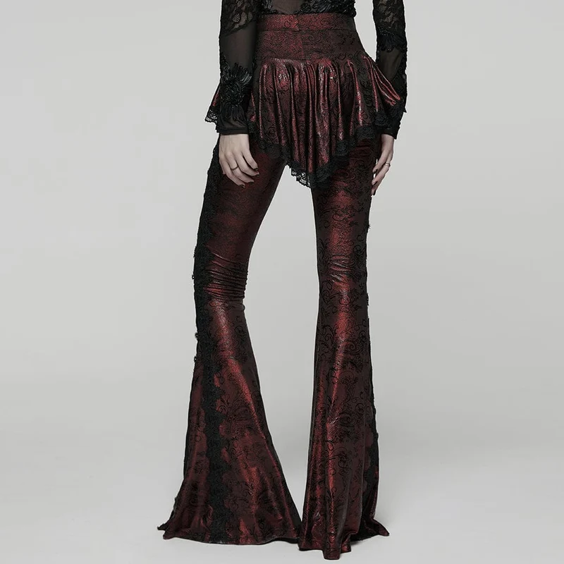 Gothic Schlaghose mit Blumenmuster für Damen in Rot