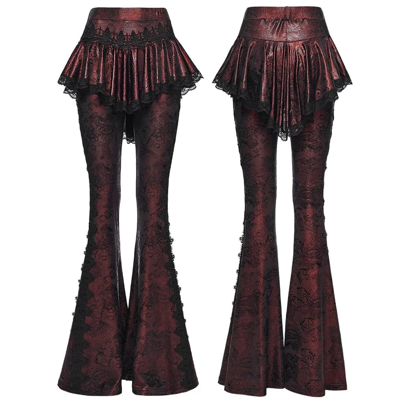 Gothic Schlaghose mit Blumenmuster für Damen in Rot