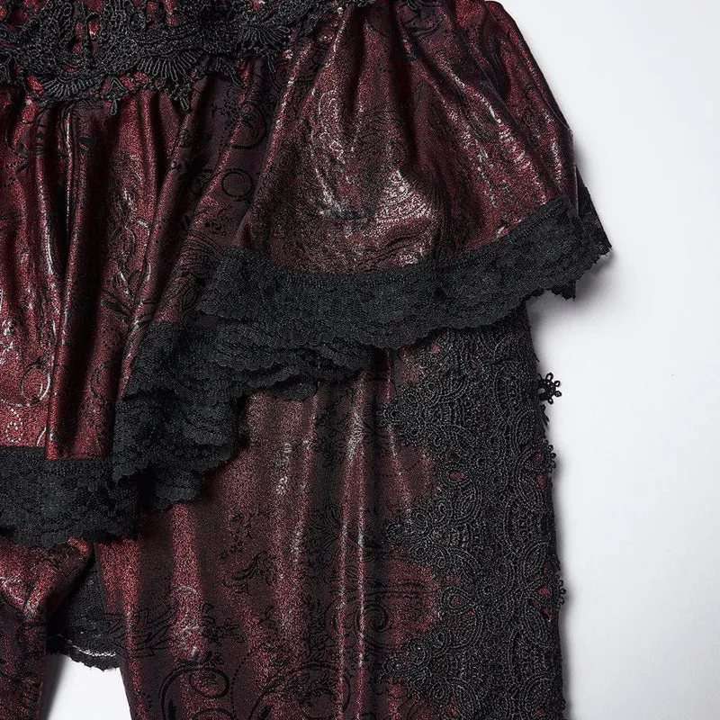Gothic Schlaghose mit Blumenmuster für Damen in Rot