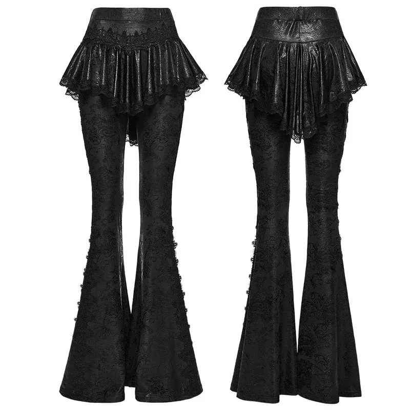 Gothic Schlaghose mit Blumenmuster für Damen in Schwarz