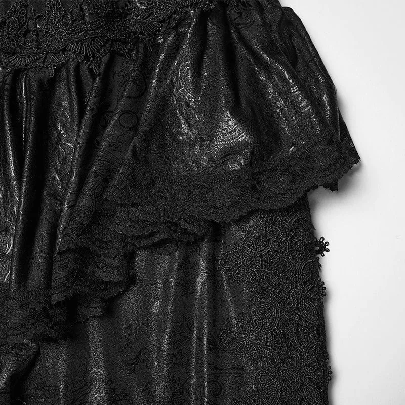 Gothic Schlaghose mit Blumenmuster für Damen in Schwarz