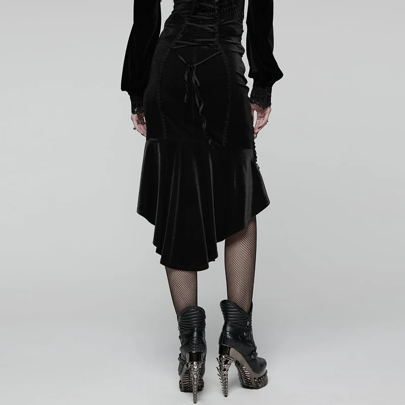 Gothic-Rock mit Blumenstickerei und unregelmäßigem Fischschwanz für Damen, Schwarz