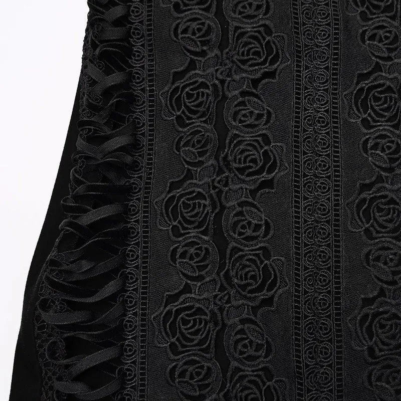 Gothic-Rock mit Blumenstickerei und unregelmäßigem Fischschwanz für Damen, Schwarz