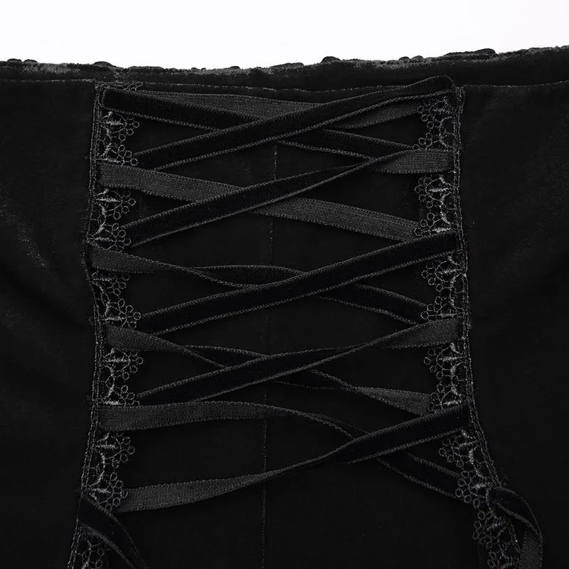 Gothic-Rock mit Blumenstickerei und unregelmäßigem Fischschwanz für Damen, Schwarz