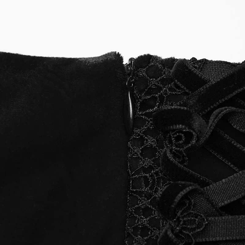 Gothic-Rock mit Blumenstickerei und unregelmäßigem Fischschwanz für Damen, Schwarz