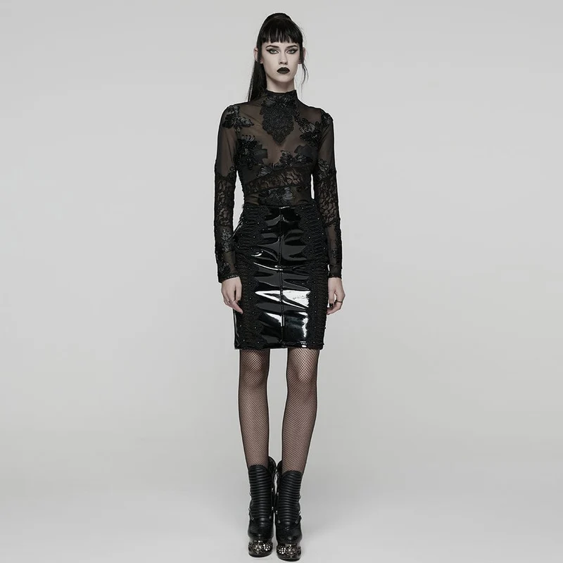 Gothic-Netzoberteil mit Blumenstickerei für Damen