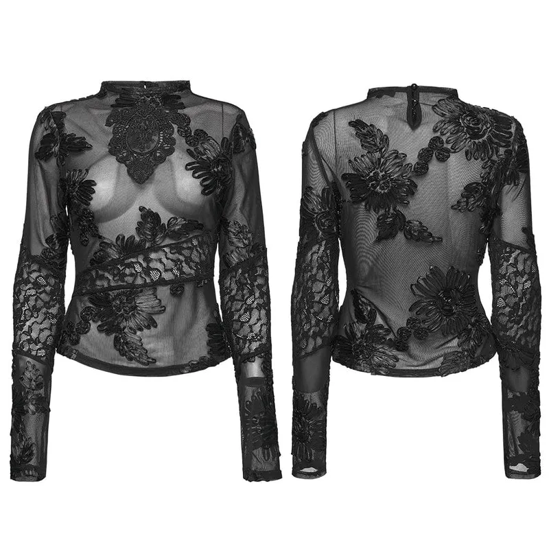 Gothic-Netzoberteil mit Blumenstickerei für Damen