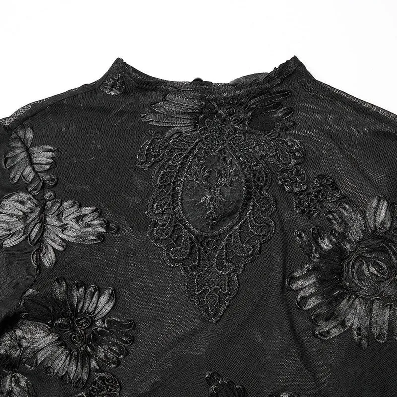 Gothic-Netzoberteil mit Blumenstickerei für Damen