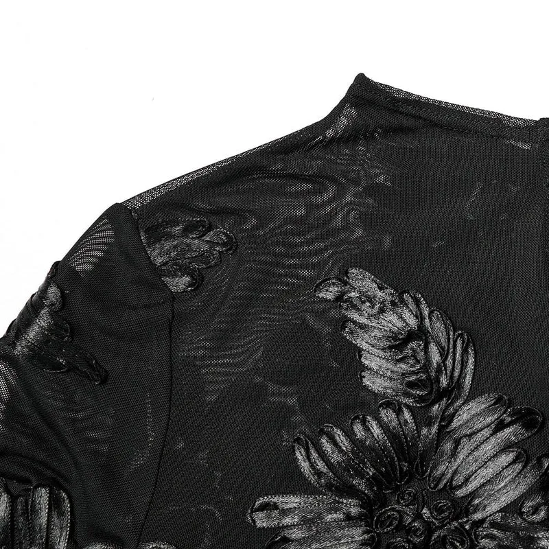 Gothic-Netzoberteil mit Blumenstickerei für Damen