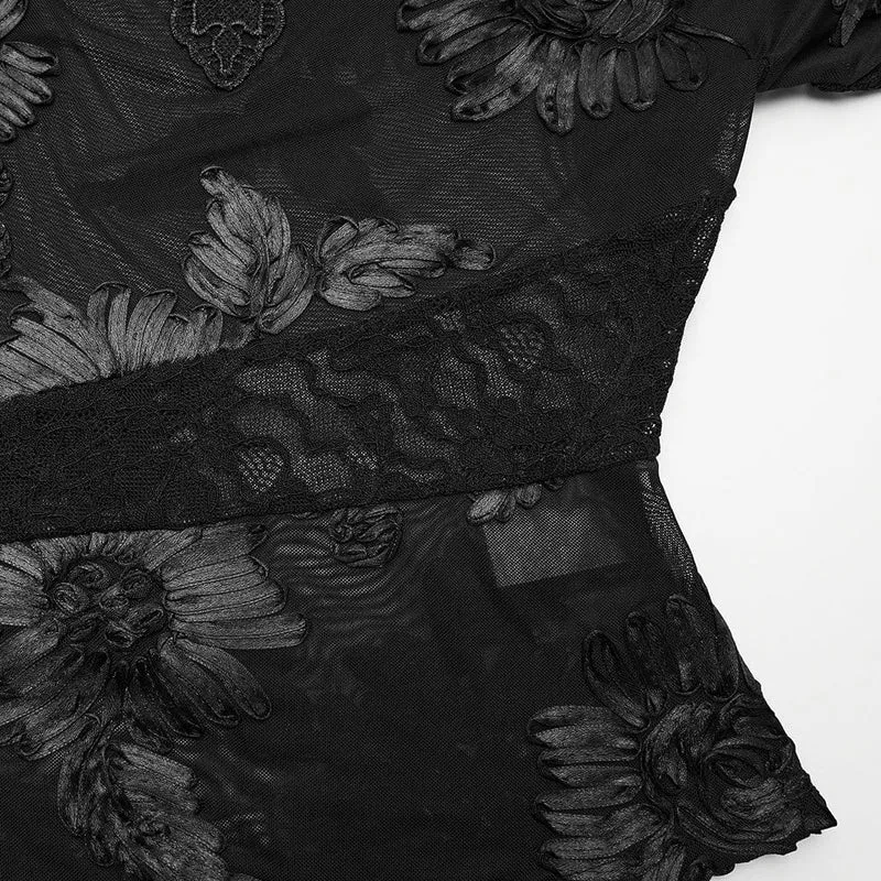 Gothic-Netzoberteil mit Blumenstickerei für Damen