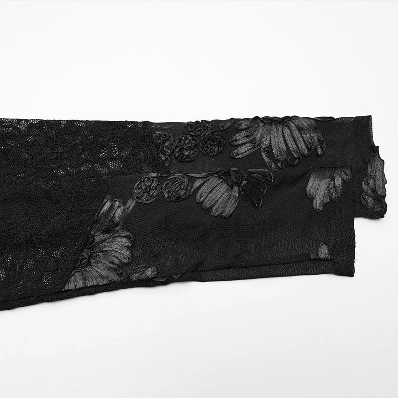 Gothic-Netzoberteil mit Blumenstickerei für Damen