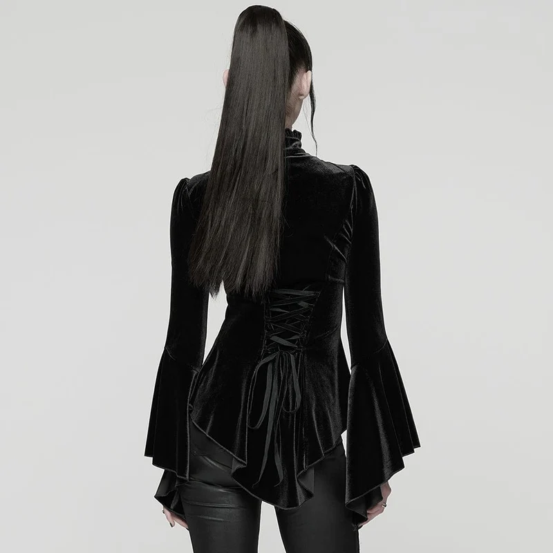 Gothic-Spitzenoberteil mit Glockenärmeln für Damen, Schwarz